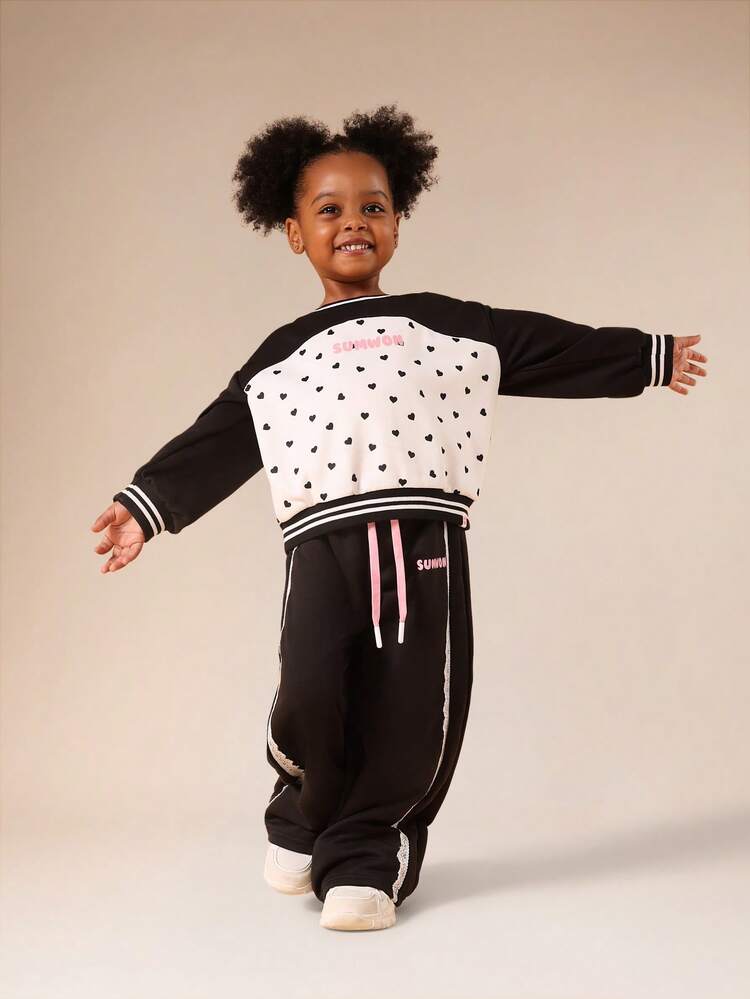 Heart Print Hoodie And Sweatpants Co-Ord Set