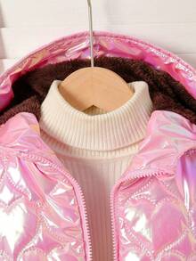 Cappotto imbottito con maniche lunghe, trapuntato, con rivestimento metallico rosa, casual, adatto per l'inverno, per ragazze giovani - Rosa - Visualizzare 6