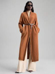 Ontre Áo khoác cardigan trơn màu đơn giản, thoải mái, dễ phối đồ dành cho nữ, thu/đông 2025 - màu nâu - Xem 7