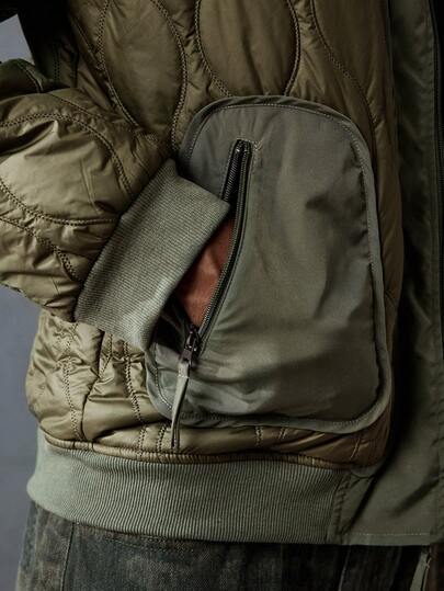 Street Life Manteau matelassé à fermeture éclair avec patch de couleur unie pour hommes, hiver