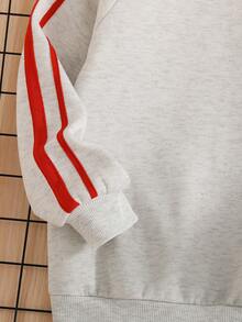 2pcs/Set Tween Boys Casual College Style Side Stripe Contrast Color Pullover Sweatshirt And Jogger Pants Set, Suitable For Autumn/Winter Daily, Commuting And Sports Wear - Light Grey - View 5