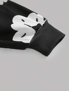 SHEIN 少女宽松黑白印花连帽衫，带口袋和运动裤套装，秋冬连帽衫套装 - 黑與白 - 查看 3