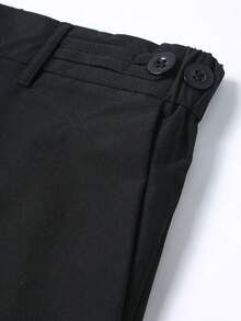 Calvornis Solid Color Pocket Business Casual Straight Leg Trousers - Black - View 7