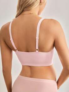 BloomMama Soutien-gorge d'allaitement sans fil, rose, sans couture, ajouré, confortable, haute élasticité, soutien-gorge de maternité - Rose pâle - Voir 6