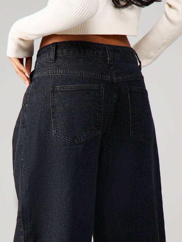 MISSGUIDED High Waisted Wide Leg Pleated Denim Jeans Dark Wash Vintage Palazzo Style Pants With Pockets