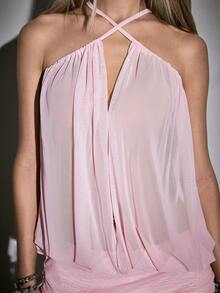 ROMWE Avant Váy ngắn hở lưng xếp nếp gợi cảm phong cách retro dành cho nữ dự tiệc/lễ hội - Hồng - Xem 4