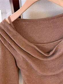 GlowEve T-shirt a maniche a sbuffo di colore unito, casual, autunnale - Moka Marrone - Visualizzare 4