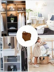 1 个毛毡储物篮，宠物用品毛毡储物箱，让您的家保持整洁（包装容易起皱，需要自己组装） - 棕色 - 查看 3