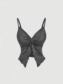 SHEIN MOD Women's Sexy Solid Color Twist Knot Spaghetti Strap Camisole - Grey - View 5