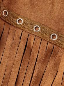 SHEIN MOD Plus Size Women's Fashionable Brown Suede Fringe Tube Dress,Vintage Suede Fringe Dress, Strapless Western Fashion Dress,Autumn/Winter Fringe Outfits Women Tassel Outfit Cochella Outfit Brown Outfit Women,Women's Summer Dresses - Brown - View 3