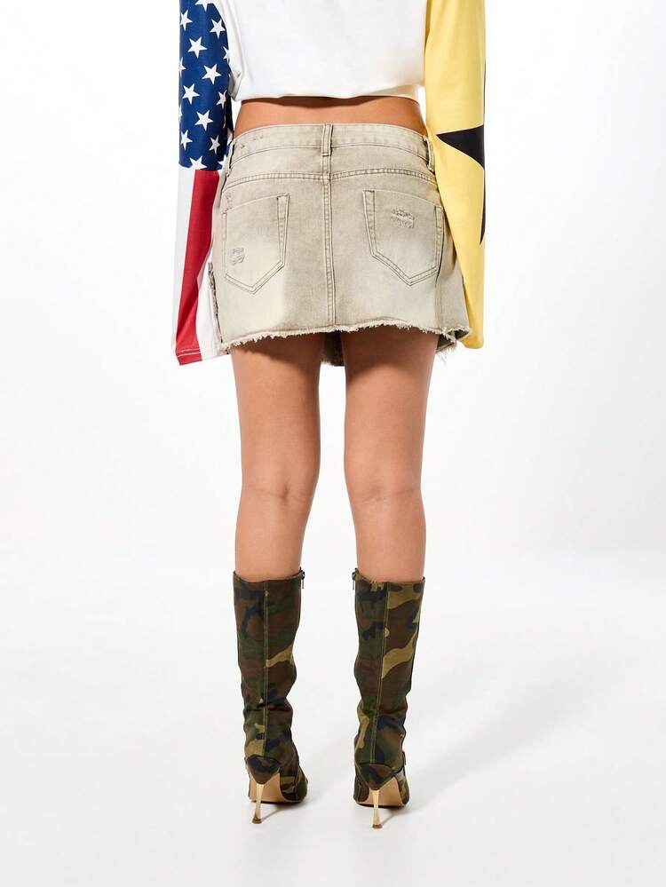 SUMWON WOMEN Mini-jupe en jean déconstruite avec ourlet brut