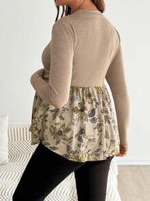 SHEIN 花卉印花圆领休闲长袖哺乳连衣裙 - 黑色 - 查看 10