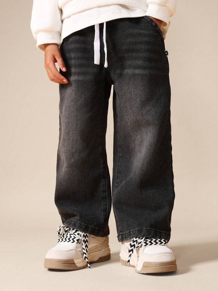 Wide Leg Pull On Jeans With Drawstring