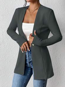 EMERY ROSE Women's Casual Textured Unlined Collarless Lightweight Long Sleeve Blazer
