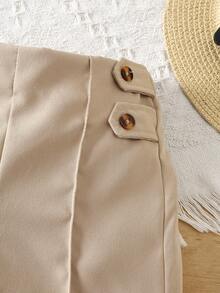 SHEIN Infant Girls' Casual Woven Pants, Fashionable Outdoor Trousers, Minimalist Style All-Match Black Pants, Autumn/Winter - Khaki - View 7