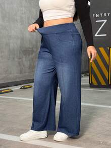 Flexra Plus Size High Stretch Knit Wide Leg Boyfriend Jeans - Medium Wash - View 4