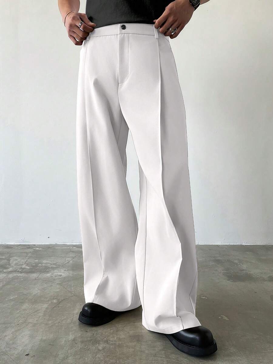 Manfinity Homme Men's Solid Color Casual Pants Men Wide Leg Pants