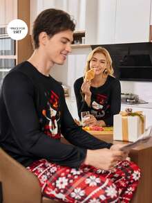 CoupledUp Christmas Plaid Cute Snowman Pattern Men's Pajama Set Fall Winter Clothes Pj Sets For Women Couple Matching Pajamas Set Sleep Wear Sets - Multicolor - View 4