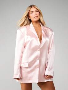 MISSGUIDED Oversized Satin Blazer For Women Formal Business Office Professional Elegant Double Breasted Button Front Jacket