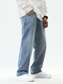 Chillumni Men's Loose Fit Pockets Wide Leg Casual Versatile Jeans Baggy Jeans Men Wide Leg - Light Wash - View 3