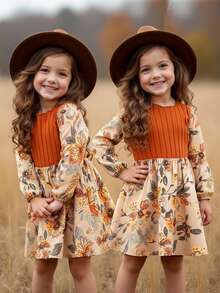 SHEIN Emery Rose Kids Kleine Mädchen Leoparden-Muster Langarm Kleid, ideal für Lässig, Alltagstragen & Schule im Sommer & Herbst, Mutter und Tochter/Schwestern Partnerlook
