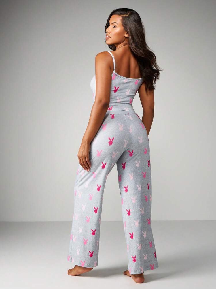 Missguided x Playboy Bunny Print Pajama Set With Cami And Wide Leg Pants