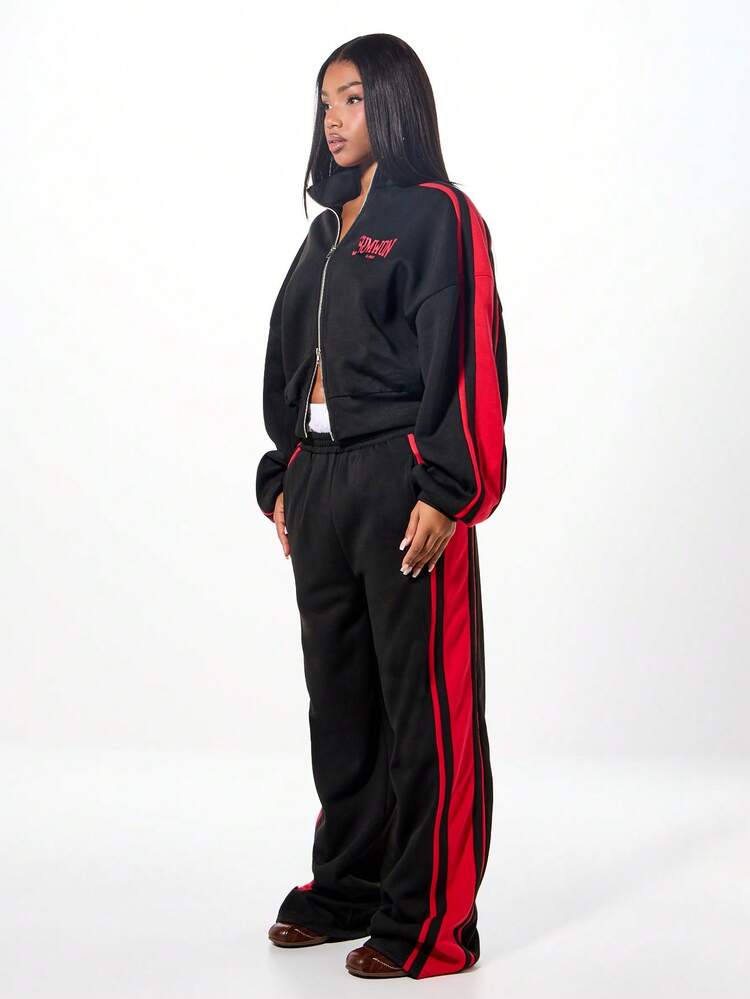 SUMWON WOMEN Pantaloni da jogging con grafica a righe a contrasto oversize