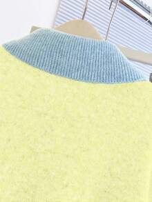 SHEIN LUNE V-Neck 2 In 1 Long Sleeve Sweater, Autumn/Winter - Light Yellow - View 6