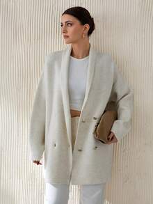 CLARA VERO Woman Soft Winter Heavy Cardigan With Double Button Detailed,Cardigans,Petite,Tall - Beige - View 3