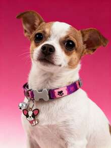 PETSIN 1 件宠物卡通印花项圈；可爱狗狗吊坠项圈；可调节尺寸项圈；骨头式带扣；宠物配件；宠物用品。