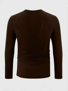 Manfinity Homme Men's Solid Color Crew Neck Casual Versatile Long Sleeve T-Shirt Men Tops Long Sleeve Dark Brown Shirt Brown Tops For Men - Coffee Brown - View 2