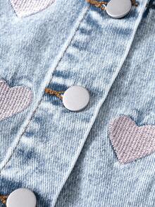SHEIN Playful Pals Young Girls Denim Two Pieces Outfits, Pink Heart Embroidery Slim-Fit Cardigan Long Sleeve Top And Retro Straight-Leg Blue Denim Pants, Denim Set Two Piece Denim Set Little Girls Sets With Purse Denim Sets For Girls Jean Outfit Set - Light Wash - View 5