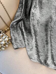 Regalyn Camiseta sin mangas holgada de cuello redondo de talla grande para mujer, con acabado metálico lujoso, adecuada para uso diario, verano y fiestas