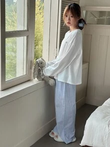 DAZY 2pcs/Set Teen Girl Casual Long Sleeve Top And Pants Loungewear Set, Fall