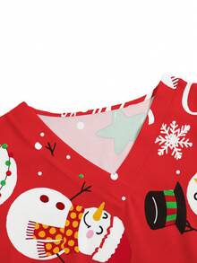 PopScrub Áo đồng phục y tá/bác sĩ in họa tiết hoạt hình cổ chữ V, túi đôi dễ thương hình ông già Noel, ngôi sao, bông tuyết, mũ ông già Noel, áo đồng phục y tá/bác sĩ/khám phẫu thuật/áo đồng phục chăm sóc thú cưng màu trơn/áo phẫu thuật tay ngắn/áo khoác phòng thí nghiệm có nhiều túi, trang phục ngày lễ tiện dụng cho nữ, áo cánh Giáng sinh, đồ trang trí Giáng sinh, đáng yêu, vui tươi - Đỏ - Xem 4