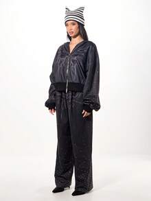 SUMWON WOMEN Oversized Rhinestone Embellished Graphic Joggers With Thorny Pattern Design For Women - Black - View 4