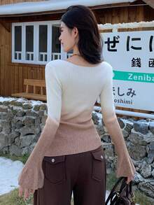 DAZY Suéter de malha feminino casual com estampa tie-dye e gola redonda, adequado para outono e inverno