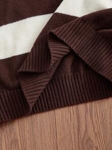Manfinity VCAY Stylish White Striped Long Sleeve Polo Collar Sweater For Men, Fall Winter - Coffee Brown - View 7
