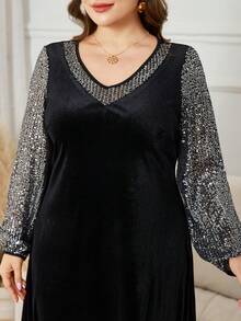 Lacomfia فستان طويل فضفاض من القطيفة المرصع بالترتر للنساء ذوات الحجم الكبير، خريف/شتاء