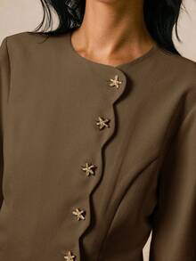 Poéselle Women's Metal Button Decorated Long Sleeve Shirt - Brown - View 7