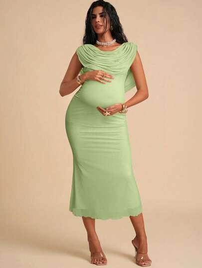 MaterniChic Maternity Solid Color Sleeveless Fitted Backless Dress Pregnancy Dresses Solid Color Dress Green Maternity Dress Baby Shower Breastfeeding Dress Light Green Dress Women