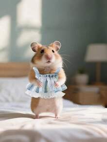 1件可爱小宠物连衣裙 迷你针织雪貂衣服 手工仓鼠公主裙 透气宠物服装