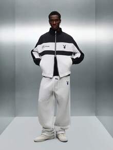 PLAYBOY X SUMWON Veste à col entonnoir zippée color block, streetwear d'hiver