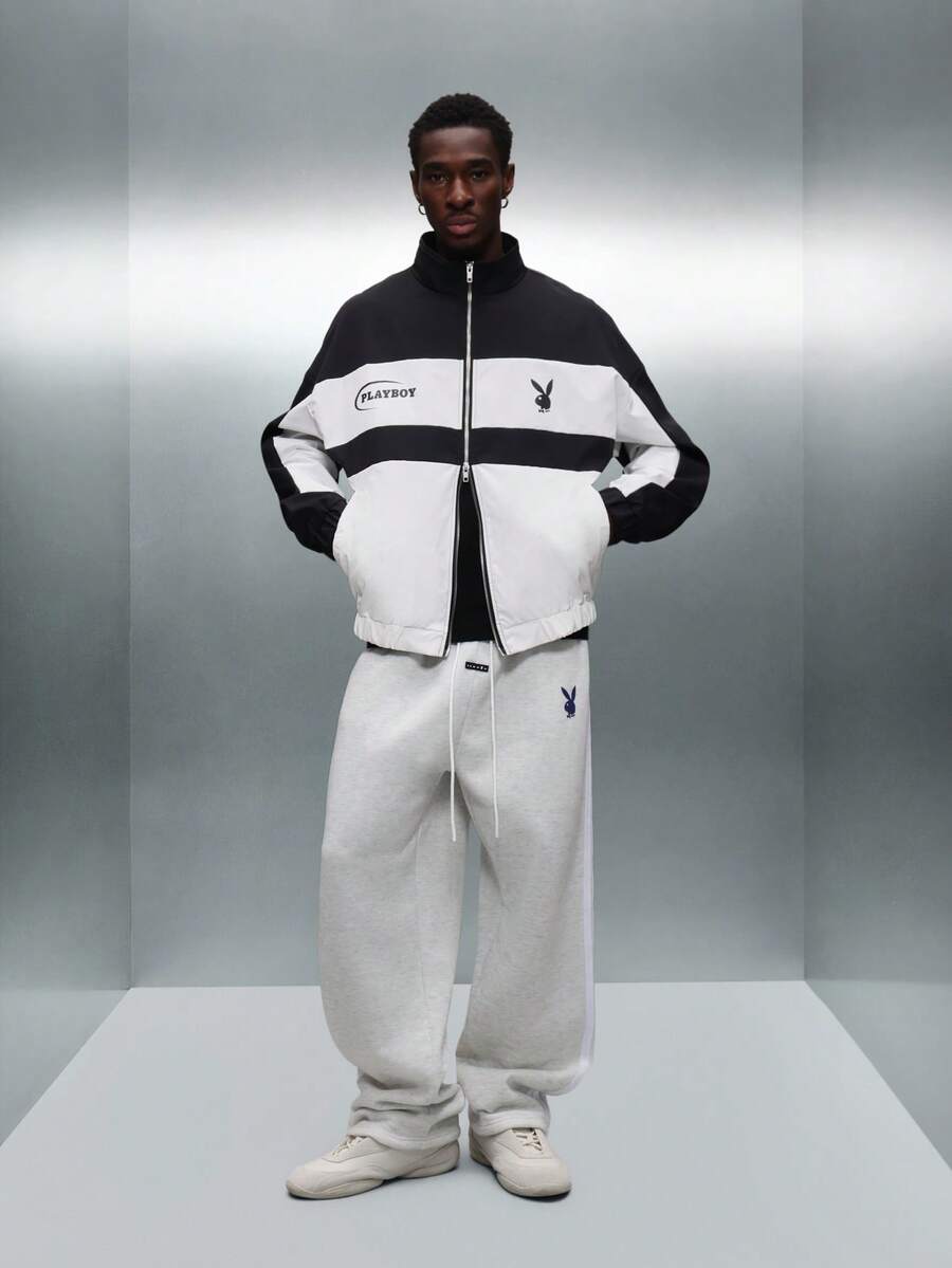 PLAYBOY X SUMWON Veste à col entonnoir zippée color block, streetwear d'hiver