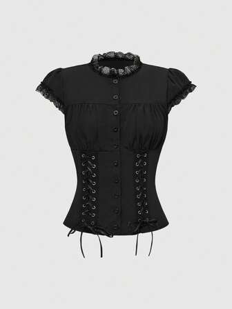 Academia Sexy Versatile Solid Color Buttoned Shirt With Bow Tie And Pleats For Women's Formal Workwear