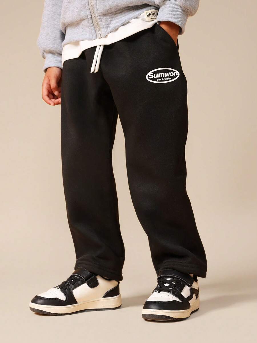 SUMWON Los Angeles Logo Sweatpants Fleece Joggers With Drawstring For Boys - Black - View 1