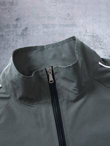 Manfinity ZONE917 男士休闲时尚街头学院风运动字母印花撞色滚边立领拉链户外防风长袖夹克，秋季街头服饰