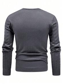 Manfinity Homme Men's Casual Everyday Commute Simple Solid Color Cable Knit Sweater, Autumn/Winter, Long Sleeve Top - Dark Grey - View 2