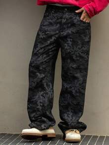 DAZY 男士休闲印花牛仔裤 - 黑色 - 查看 3