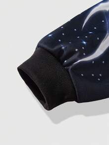 ROMWE MEN Street Life sweat-shirt à capuche zippé décontracté pour hommes avec manches longues, épaules tombantes, cordon de serrage et imprimé graphique - Noir - Voir 4